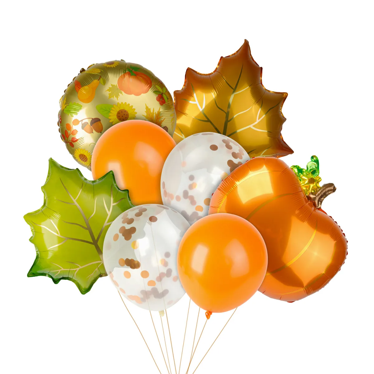 Set 8 baloane decorative de toamna, frunze, dovleci si ghinde, aer sau heliu - imagine 2