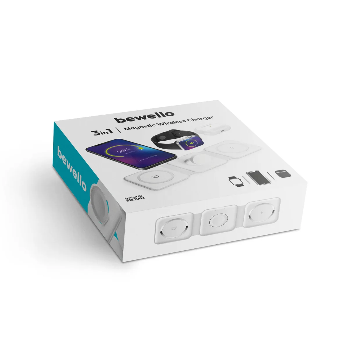 Statie incarcare wireless 3 in 1 pentru telefon ceas si casti, 15W, pliabila, compatibila iPhone si Apple Watch, alba - imagine 6