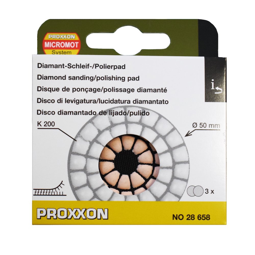 proxxon 28658, set 3 discuri diamantate pentru slefuire si lustruire, gr200, diametru 50mm, pentru wp/a si wp/e 3 Proxxon 28658, Set 3 discuri diamantate pentru slefuire si lustruire, GR200, diametru 50mm, pentru  WP/A si WP/E - imagine 3
