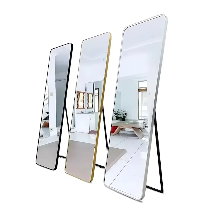 Oglinda de podea Macvi®, rama metalica gold, 150 x 40 cm, colturi rotunjite, eleganta, moderna, montare podea sau perete - imagine 4