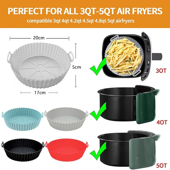 Set 4 Tavi Silicon Air Fryer Macvi, Reutilizabile, Multicolor, 20x17x5cm - imagine 4