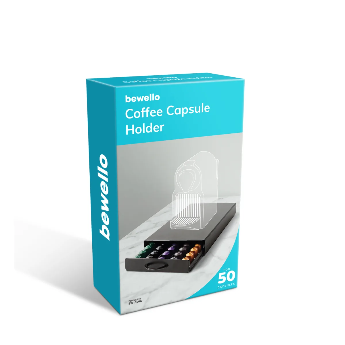 Suport capsule cafea Nespresso 50 capsule, metal cu sertar, negru mat, organizator pentru espressor - imagine 4