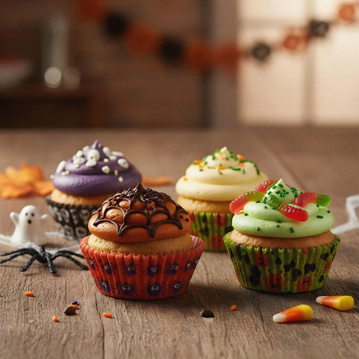 Set 100 forme hartie briose Halloween, 78 mm, pentru copt prajituri, 4 modele