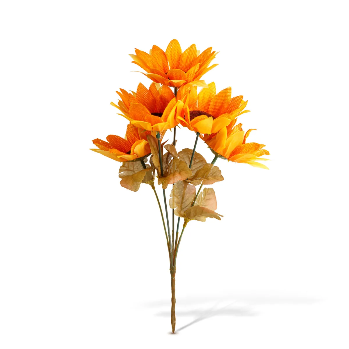 Decoratiune floarea soarelui, 35 cm, flori artificiale toamna, 5 capete, culori galben/portocaliu/rosu - imagine 5