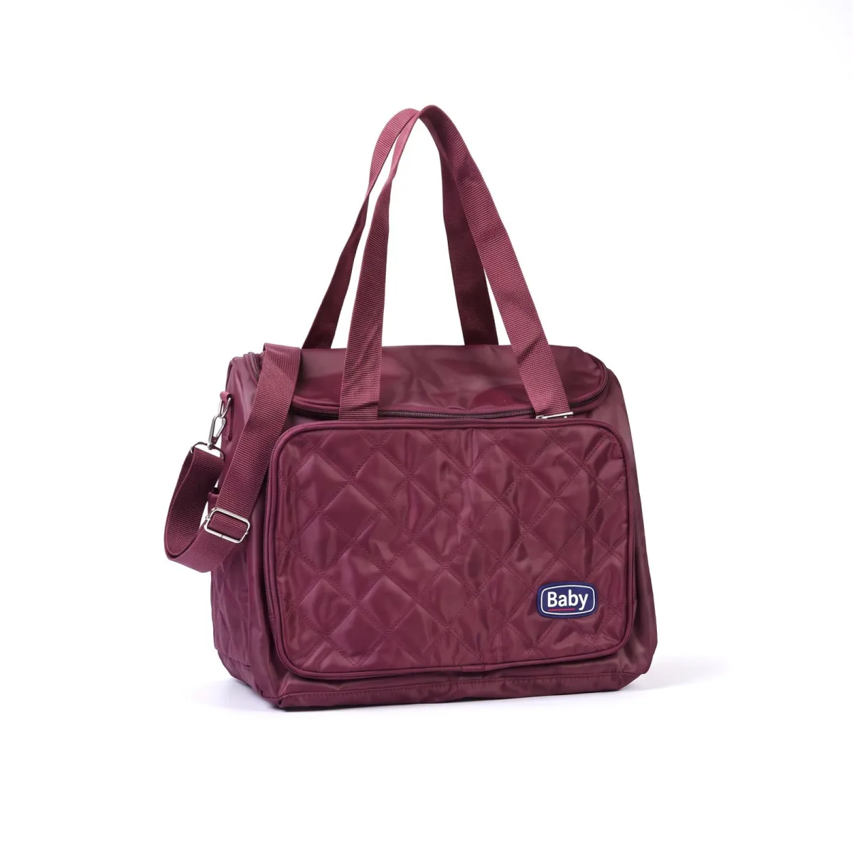Geanta pentru scutece, burgundy, de umar si mana, buzunare multiple, 36 x 31 x 3 cm