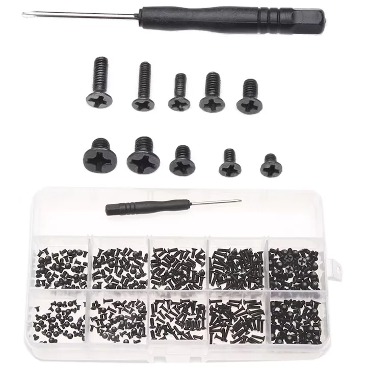Suruburi Negre M2 M3 Macvi®, Set 500 Bucati, 10 Dimensiuni, Cu Surubelnita, Metal Rezistent, Organizare DIY