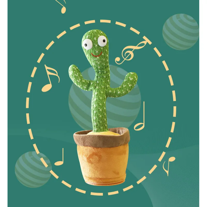 Jucarie Interactiva Macvi® Cactus Dansator cu Palarie Galbena, Canta, Danseaza si Repeta Fraze, 20 de Melodii, Lumini, Verde, 32 cm - imagine 2