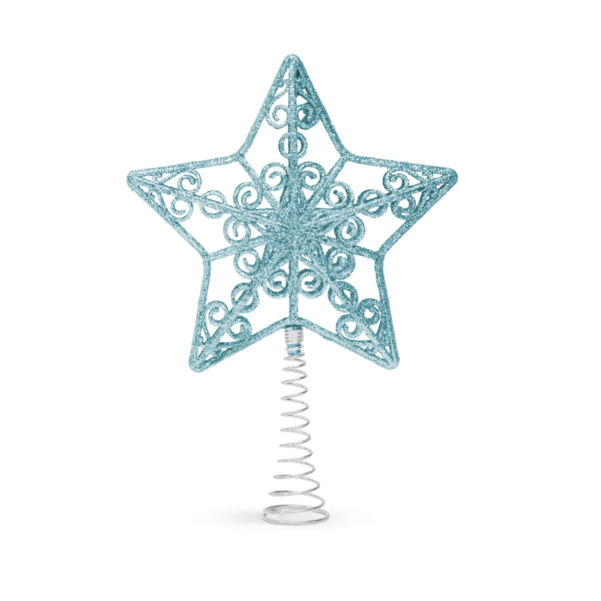 Varf brad Craciun stea albastra 20 cm, decor topper brad cu prindere arc