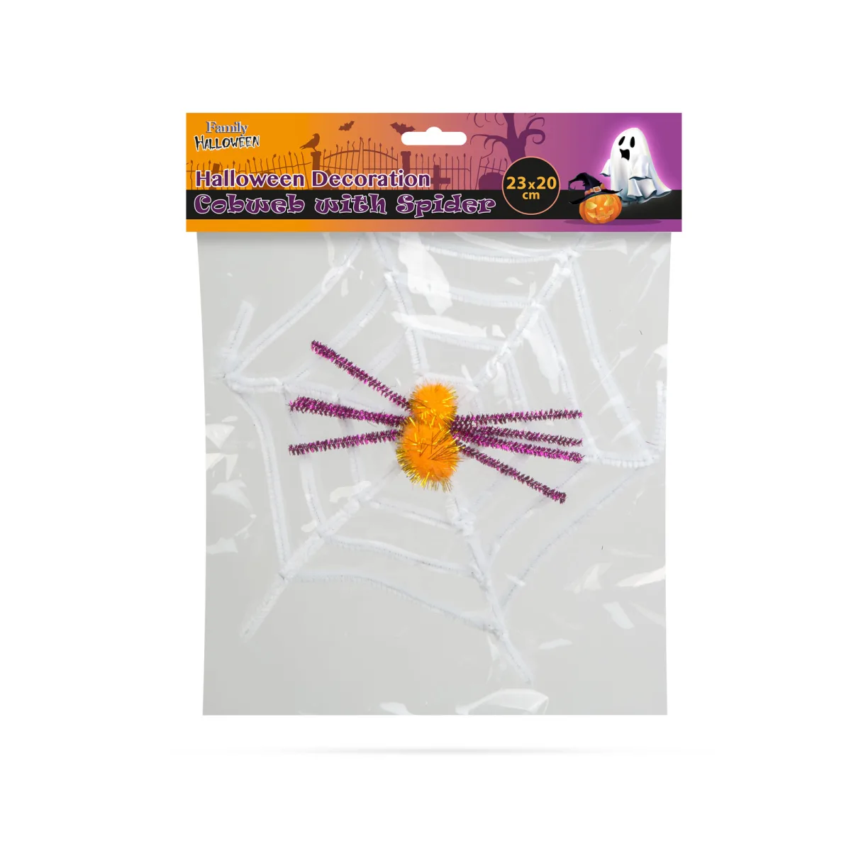 Decor Halloween panza de paianjen cu paianjen, 23x20 cm, alb - imagine 3