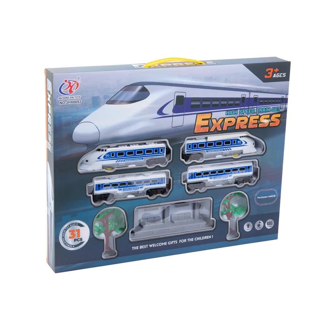 Set tren electric cu statie si 4 tipuri de sine, efecte lumina si sunet, 31 piese, copii 3+ ani - imagine 2