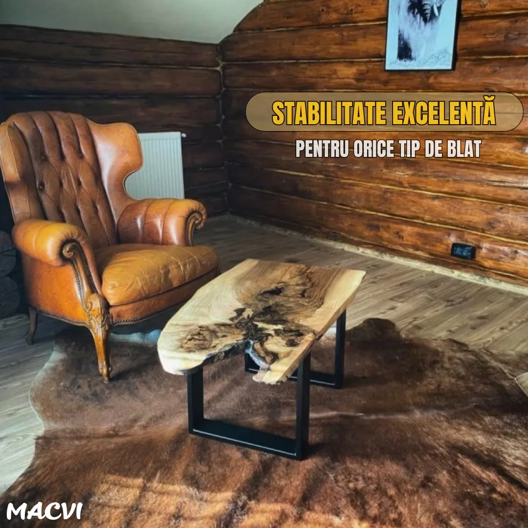 Set 2 Picioare Masa Macvi®, Profil Lat 80 mm, Metal Negru Mat, Vopsire in Camp Electrostatic, Dimensiuni 72x60x8 cm, Design Industrial Modern - imagine 5