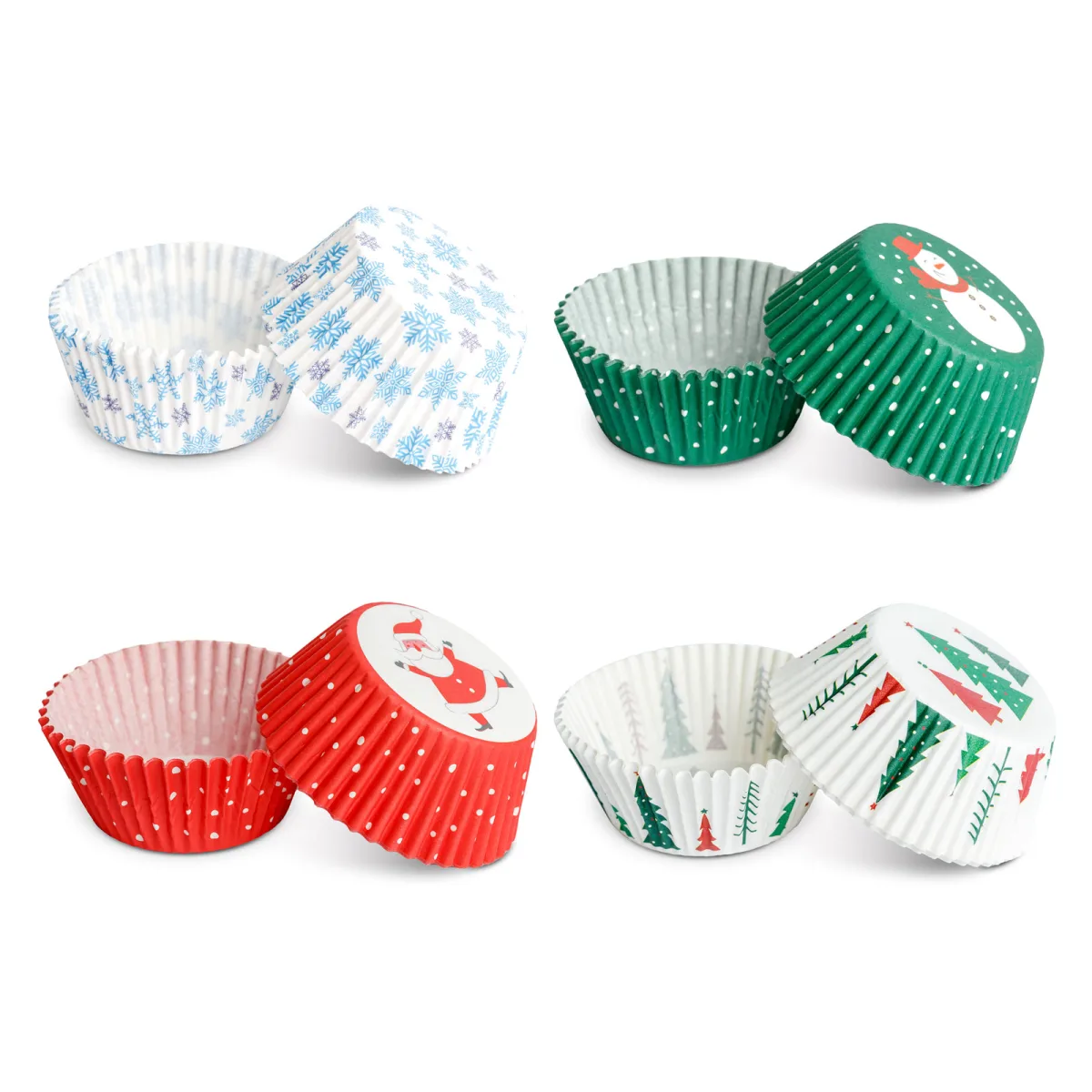 Set 100 forme hartie briose Craciun, 78 mm, pentru copt prajituri, 4 modele multicolor