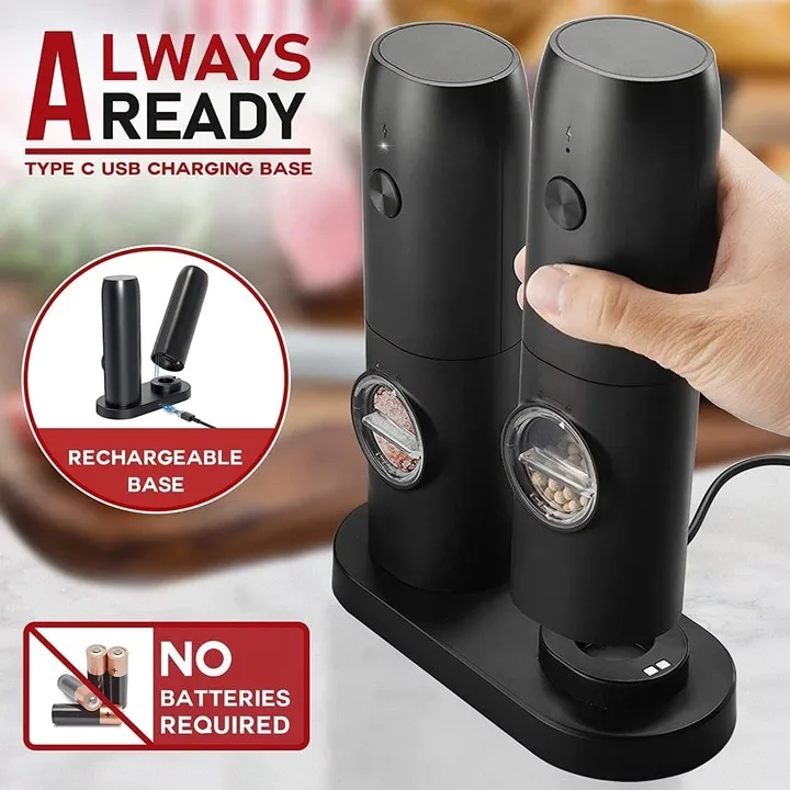 Set 2 rasnite electrice Macvi® reincarcabile pentru sare, piper si condimente, usor de utilizat, pentru bucataria ta - imagine 4