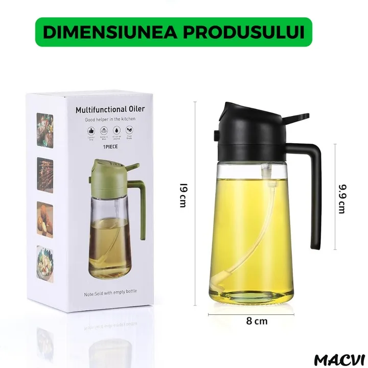 Sticla dozatoare ulei Macvi® 2 in 1, 470ml, cu pulverizator si turnare, control precis, sticla termorezistenta - imagine 5