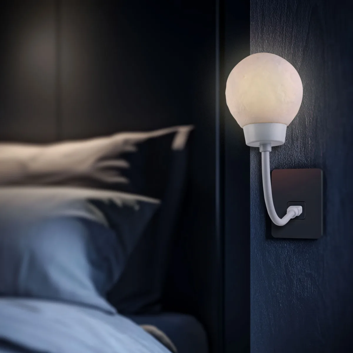 Lampa LED Luna USB, lumina ambientala, alb cald, decorativa, 3D, 0.2W