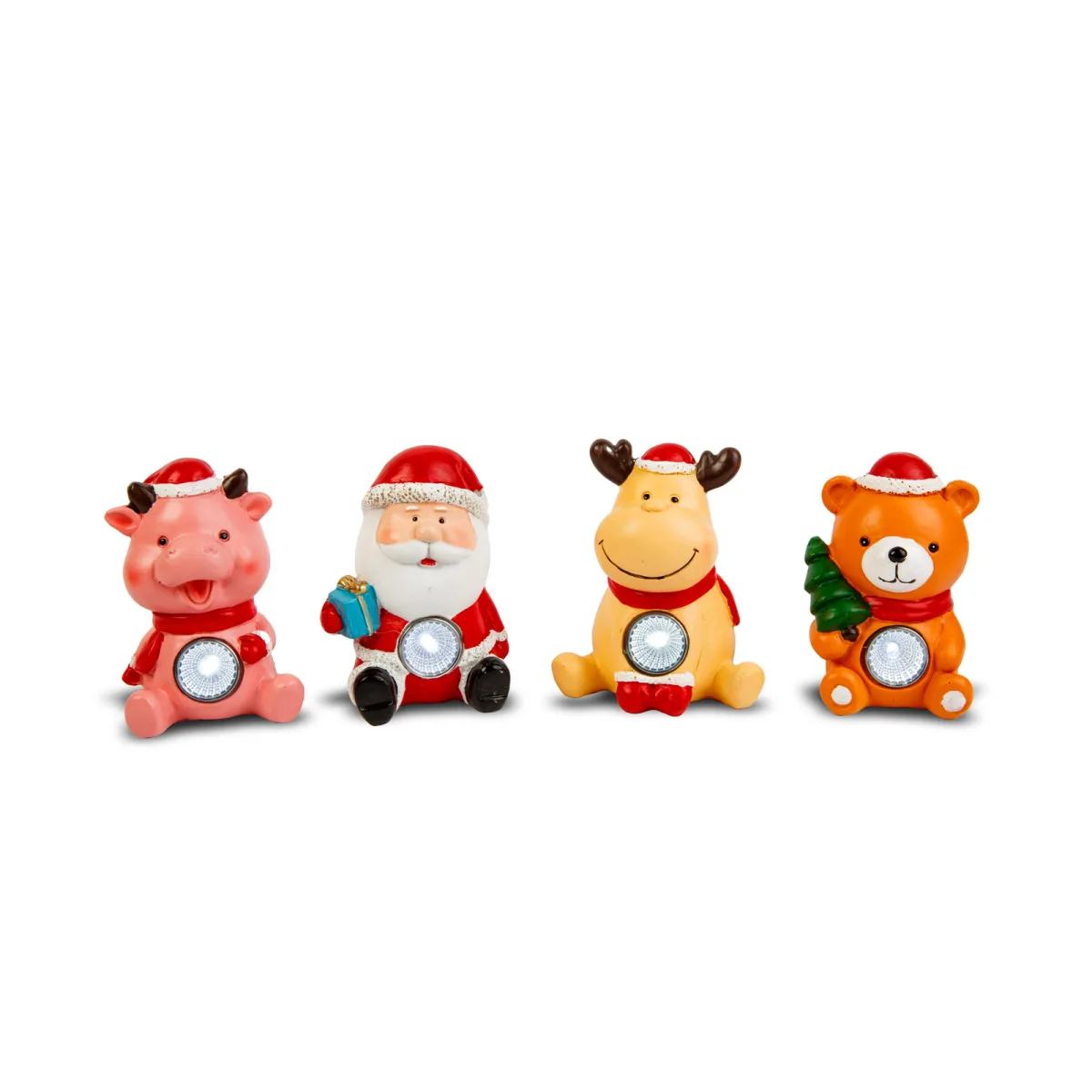 Decoratiune solara Craciun LED, alb rece, 10 cm, figurine ren/ urs/ Mos Craciun/ porc - imagine 2