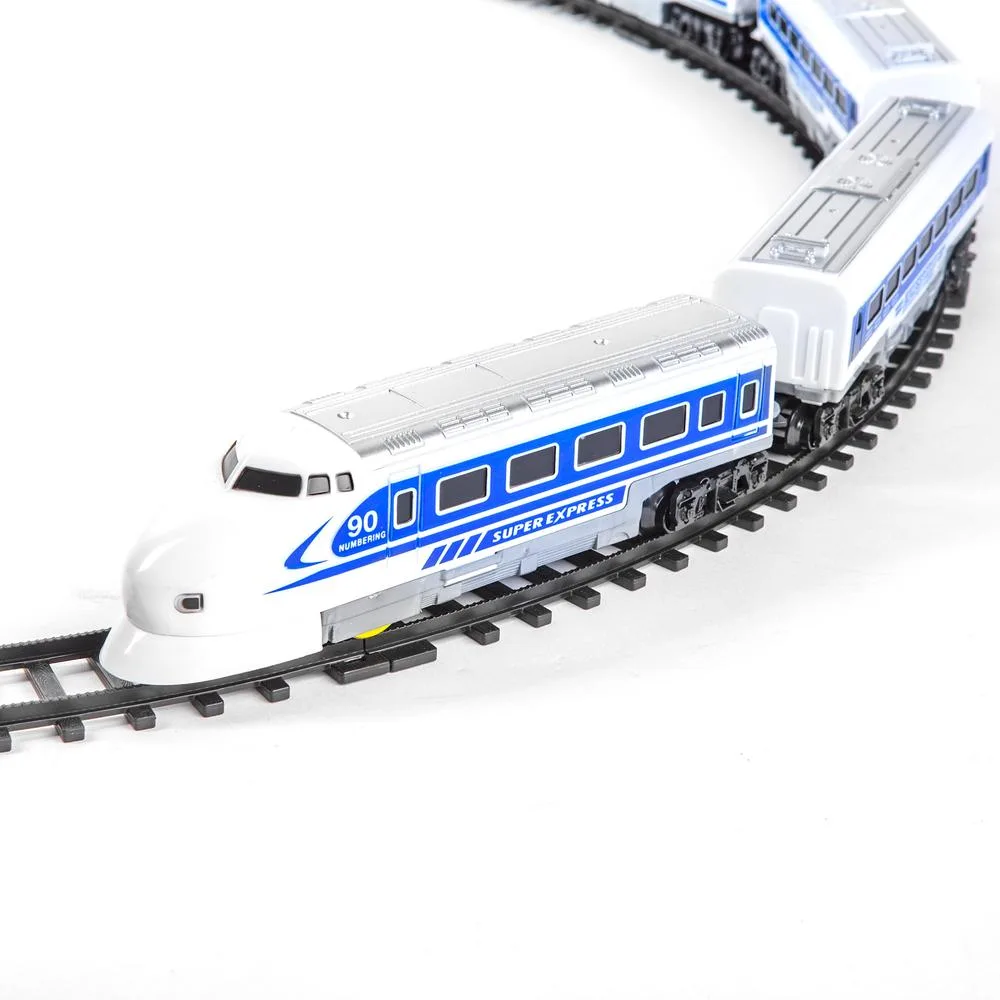 Set tren electric cu statie si 4 tipuri de sine, efecte lumina si sunet, 31 piese, copii 3+ ani - imagine 3
