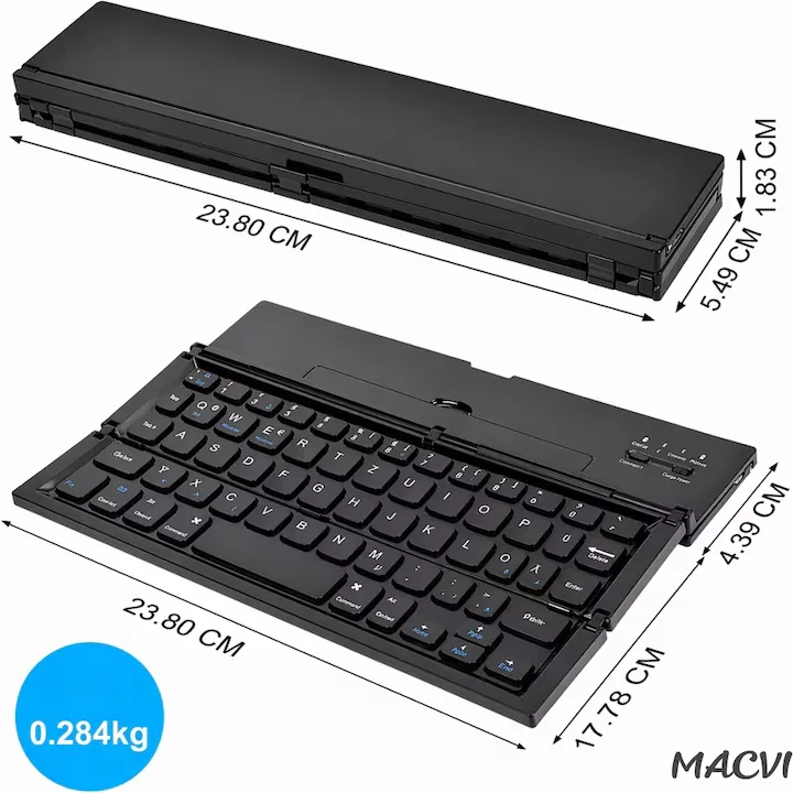 Tastatura Bluetooth pliabila Macvi® wireless, compacta, touchpad integrat, compatibila tableta si laptop, negru - imagine 3