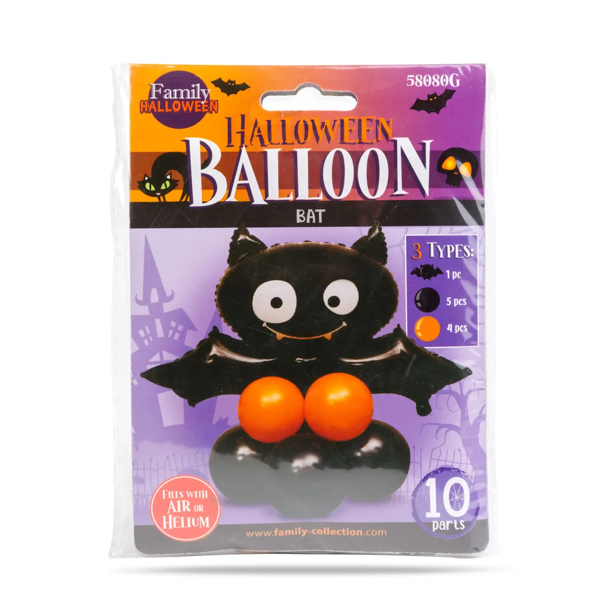 Set baloane Halloween liliac folie si latex, 10 buc, 90x65 cm, umplere aer sau heliu - imagine 4