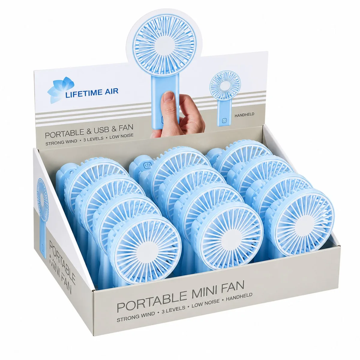 Ventilator portabil pliabil, 2 x AA, utilizare de mână și birou, albastru/alb - imagine 2