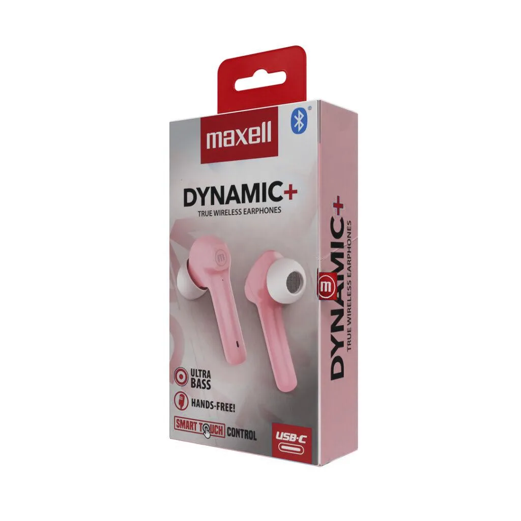 Casti wireless Maxell BT Dynamic TWS, Bluetooth 5.0, ultra bass, USB-C, control touch, roz - imagine 2