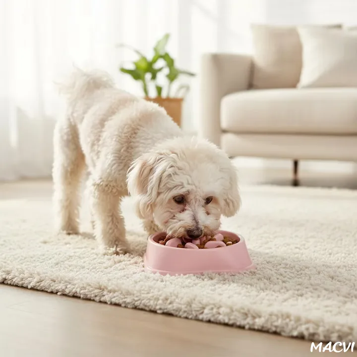 Alimentator Lent pentru Animale Macvi®, Bol Antiderapant Hranire Lenta pentru Caini si Pisici Design Interior AntiInghitire Material Sigur Usor de Curatat Rezistent, Roz - imagine 2