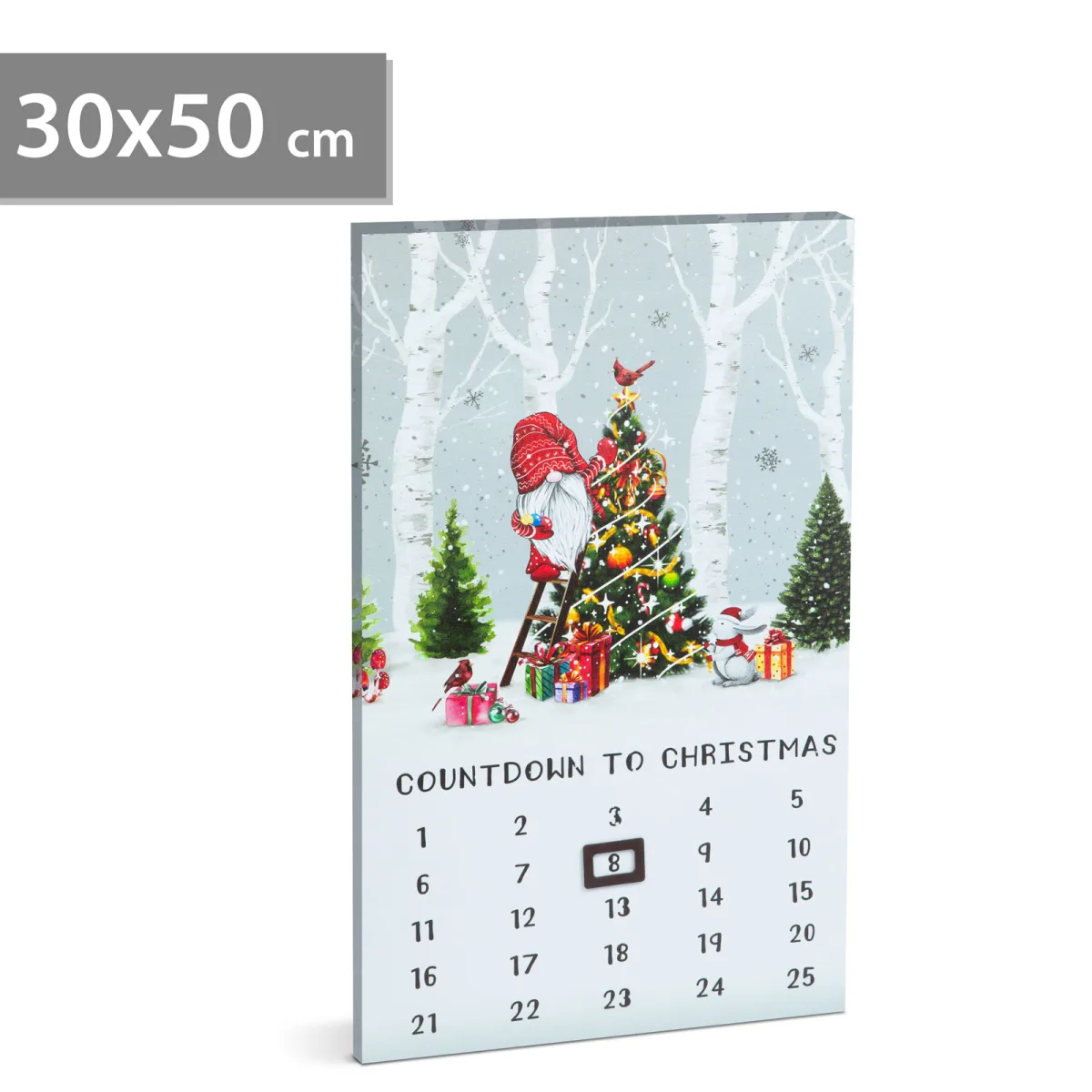Calendar Advent LED 50 x 30 cm, decor perete cu lumina alb cald, baterii 2 x AA