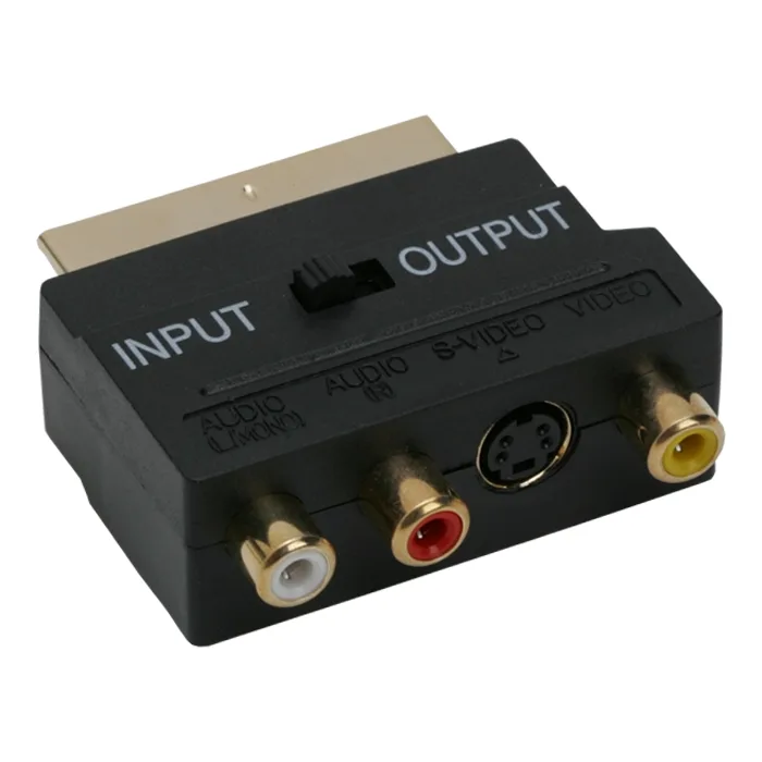 Adaptor SCART (EURO) la 3 × RCA si S-Video, Convertor Audio Video cu Comutator Input/Output