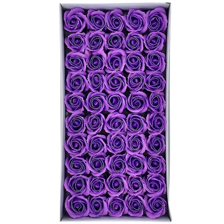 Set 50 trandafiri din sapun, 5x5 cm, calitate premium, decor si cadou elegant, Mov