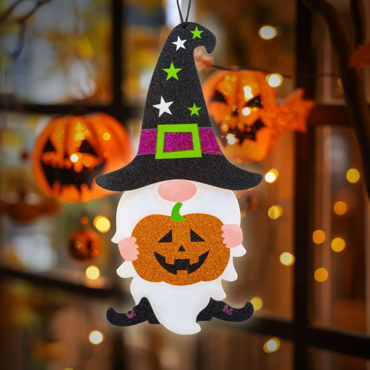 Decor Halloween elf agatat, spuma, 44x26 cm, portocaliu stralucitor, negru