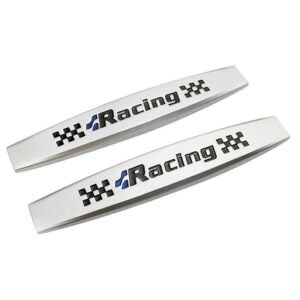 Set 2 x Embleme auto metalice, autoadezive, model „RACING”, finisaj Crom, dimensiune, 10 x 1,5 cm
