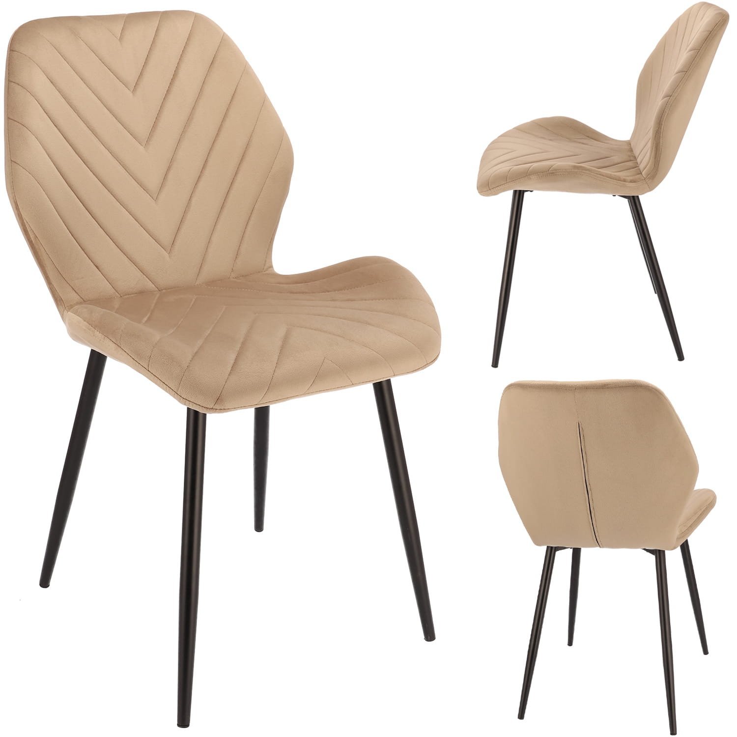 (dl) set 2 scaune dining milare pentru bucatarie tapitat cu catifea, 80x58x87cm, bej 2 (DL) Set 2 scaune dining Milare pentru bucatarie tapitat cu catifea, 80x58x87cm, bej - imagine 2
