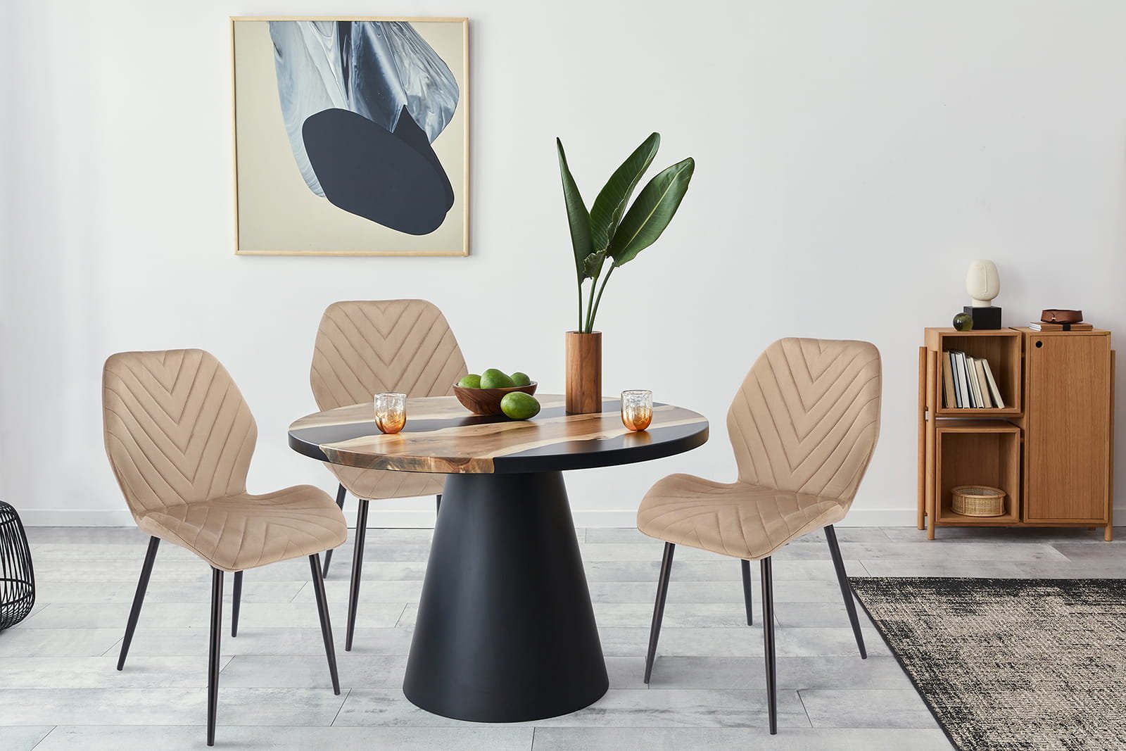 (dl) set 2 scaune dining milare pentru bucatarie tapitat cu catifea, 80x58x87cm, bej 3 (DL) Set 2 scaune dining Milare pentru bucatarie tapitat cu catifea, 80x58x87cm, bej - imagine 3