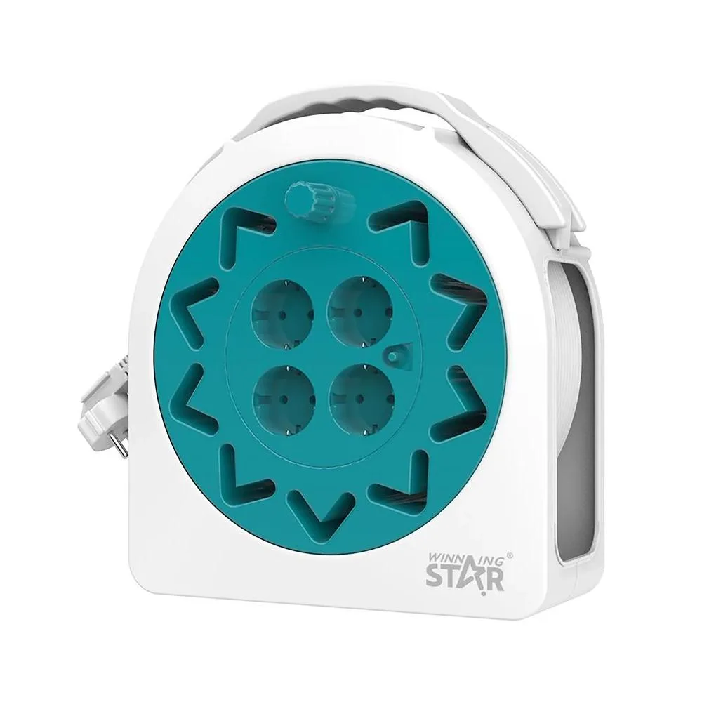 Prelungitor tambur cablu WinningStar 20m, rola cablu cu 4 prize 230V si protectie suprasarcina