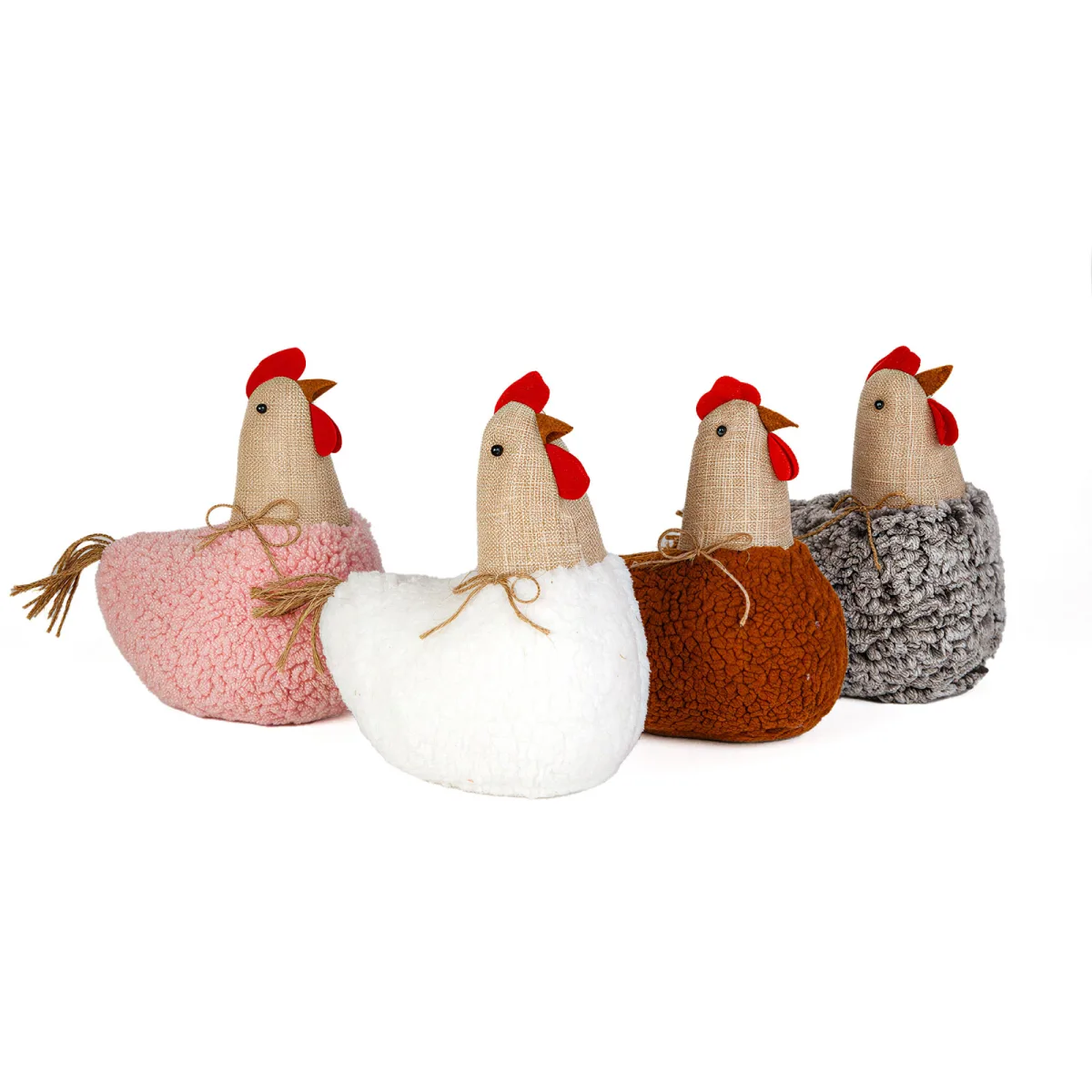 Decoratiune gaina Paste, 21 cm, figurina textila, decor casa rustic, 4 modele, culori naturale - imagine 3