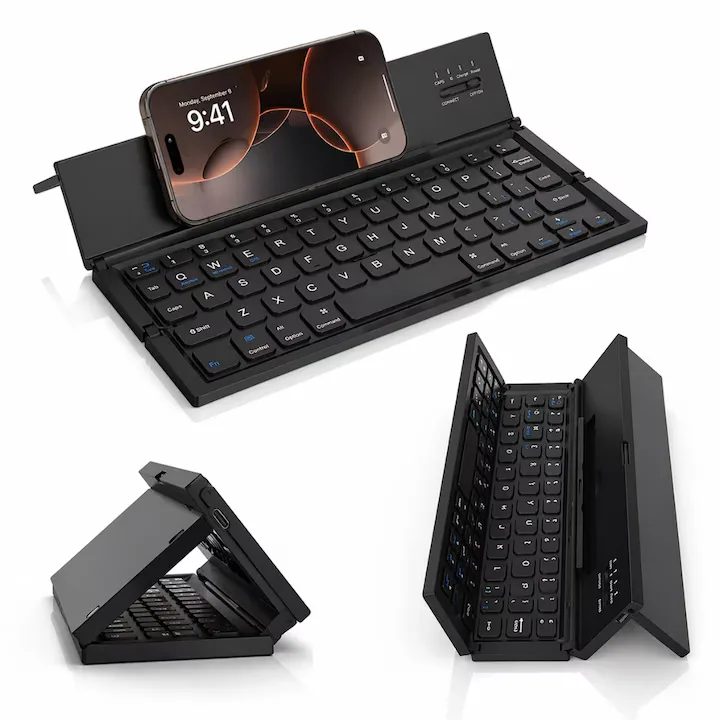 Tastatura Bluetooth pliabila Macvi® wireless, compacta, touchpad integrat, compatibila tableta si laptop, negru
