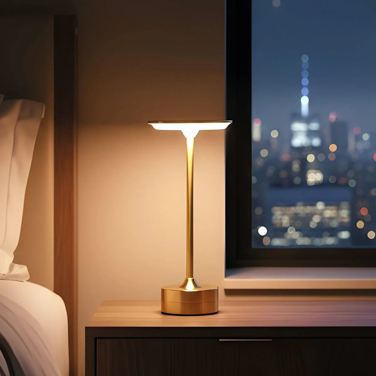 Lampa de masa - metal auriu - caldura reglabila de culoare, luminozitate - baterie USB