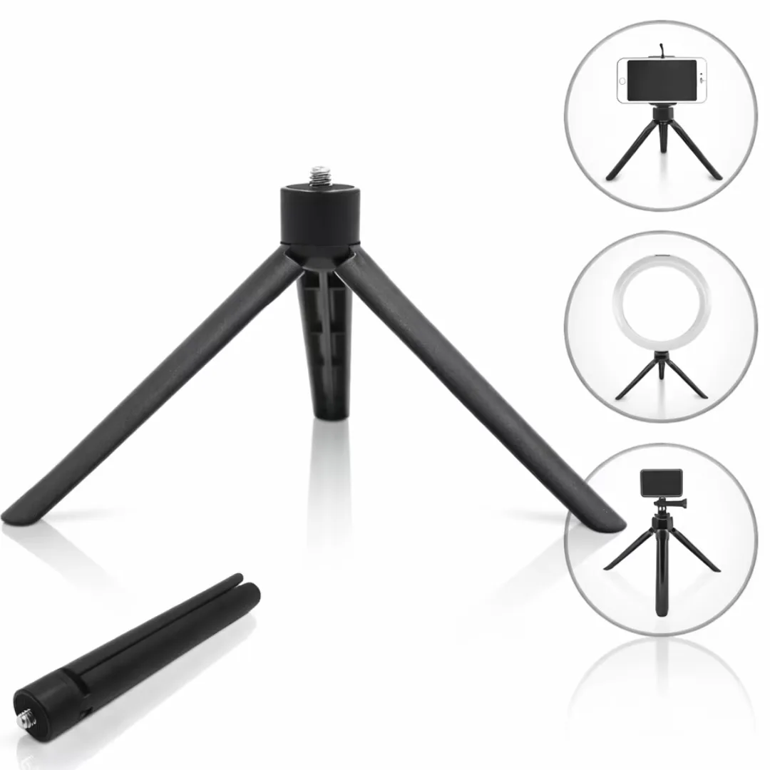 Mini Trepied pentru Telefon, Aparate Foto si Video Macvi® cu Lampi Circulare, Portabil, Pliabil, Ergonomic, Negru