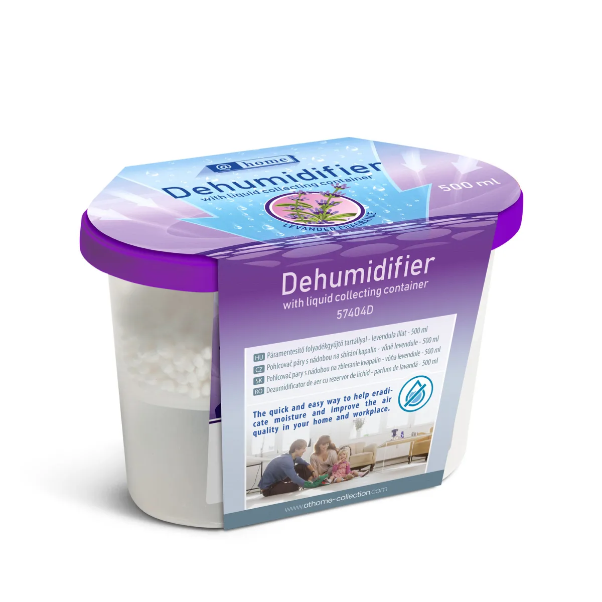 Dezumidificator aer 500 ml cu rezervor, parfum lavanda, anti mucegai, anti condens