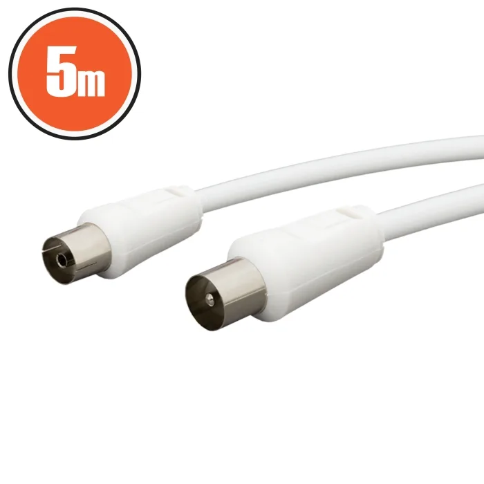 Cablu coaxial TV tata la mama, 5m, alb, antena semnal TV