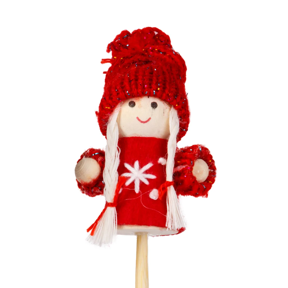 Decoratiune Craciun elf scandinav pe bat 50 cm, figurina textila pentru ghiveci sau decor interior - imagine 3