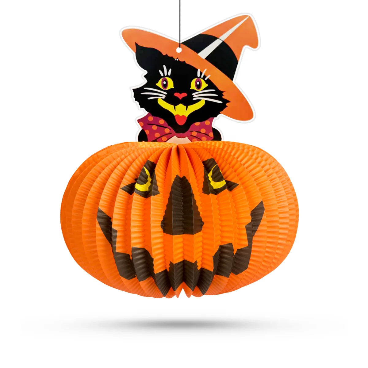 Lanterna Halloween dovleac cu pisica, 26 cm