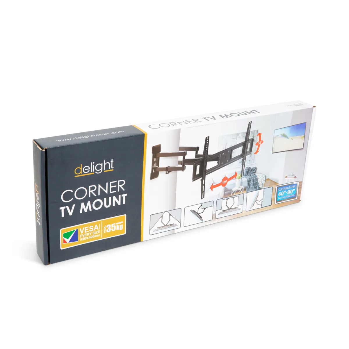 Suport TV colț reglabil, VESA 600x400, 40-80 inch, brat dublu, rotativ, 35kg - imagine 6
