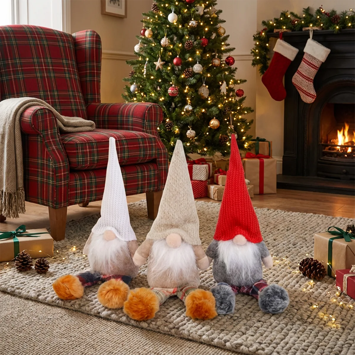 Decoratiune Craciun elf scandinav cu picioare 30 cm, figurina textila, 3 modele decor casa