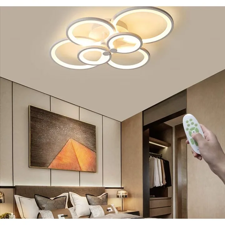 Lustra LED Smart Macvi® 6 Cercuri 160W Telecomanda Aplicatie Telefon Dimabila Lumina Calda Rece Neutra 70x58 cm - imagine 2