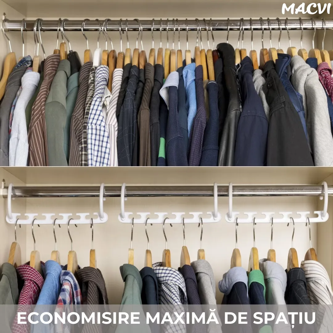 Set 8 Suporturi Agatatori Umerase 5 in 1 Macvi® pentru Organizare - imagine 3