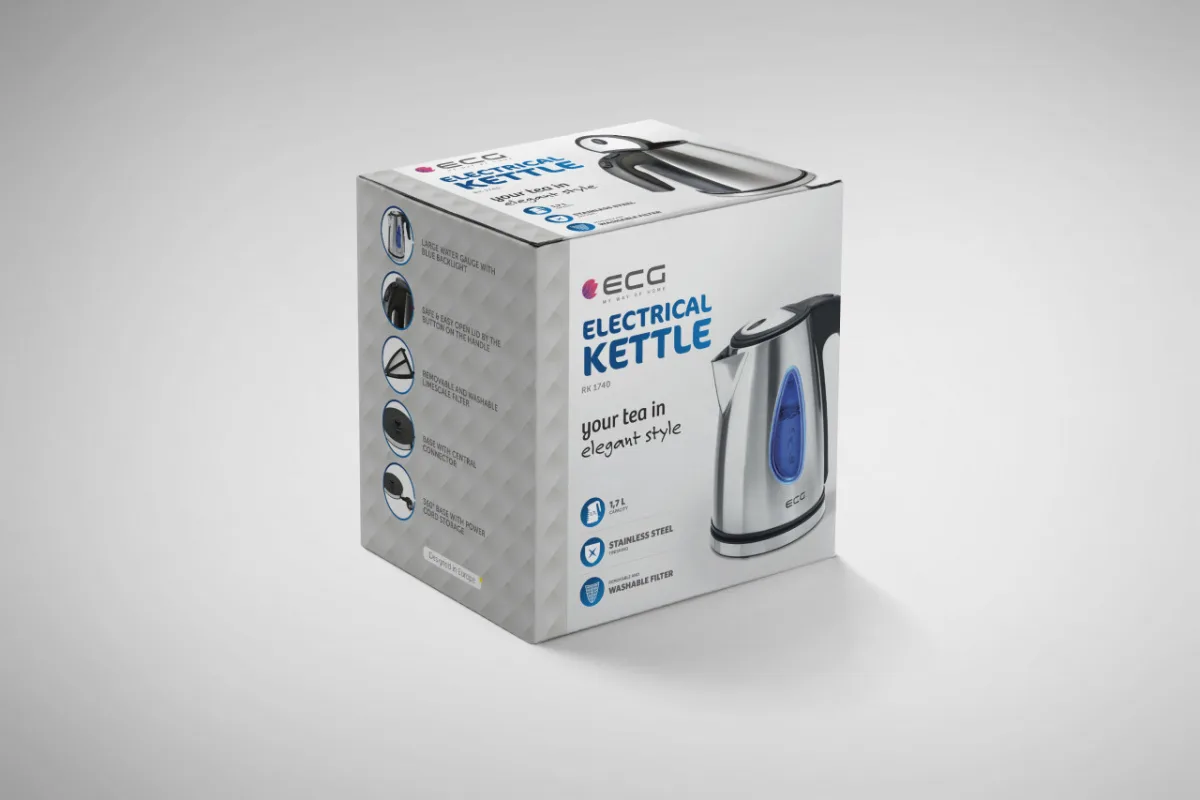 Cana electrica fierbator ECG RK 1740, 2000 W, 1,7 L, otel inoxidabil - imagine 4