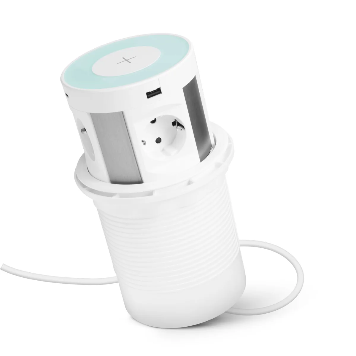 Priza incastrabila birou, 4 prize, wireless, 2 USB, 2 USB-C, 3680W, alb
