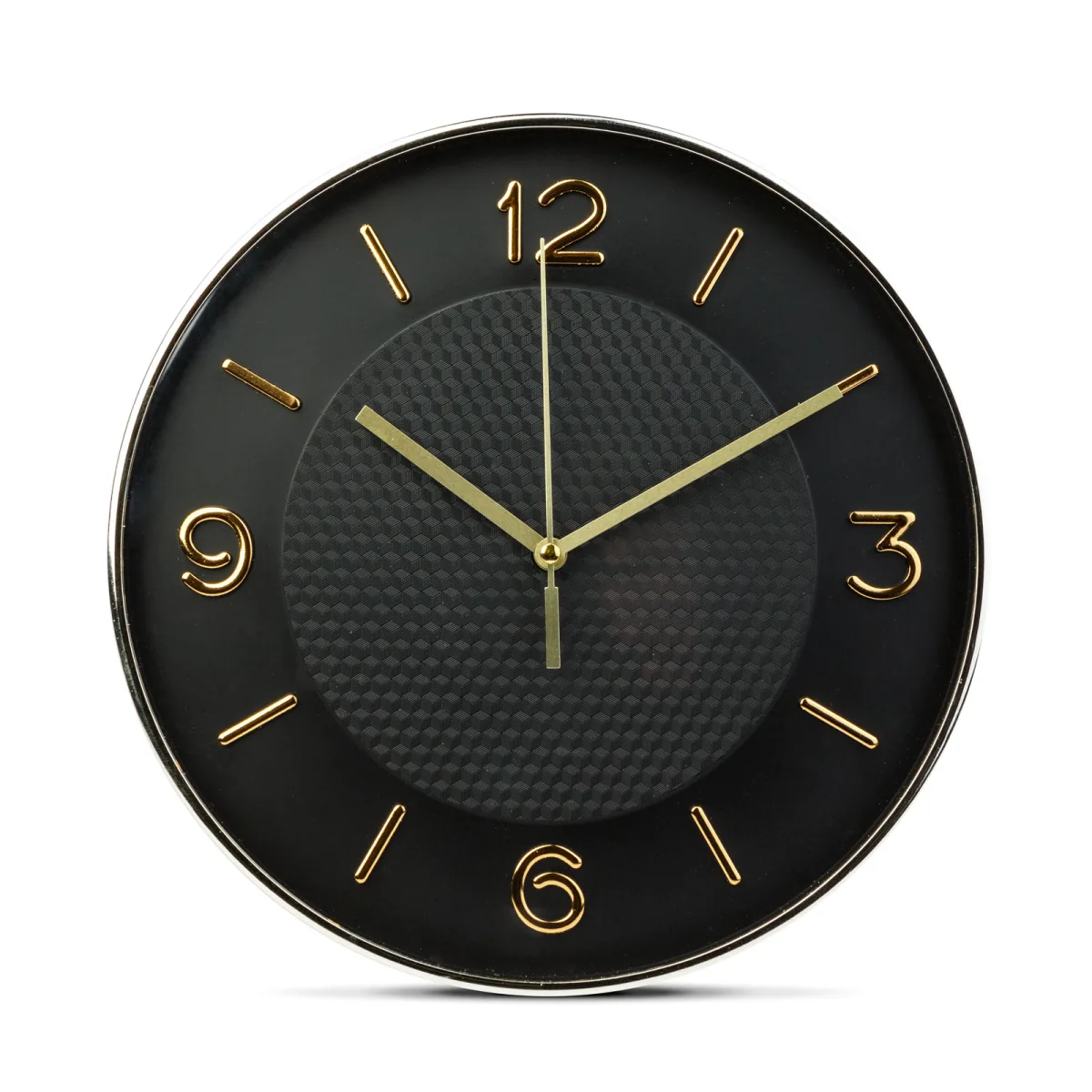 Ceas perete analog silentios, 25 cm, sticla, design modern, functionare baterie AA, negru