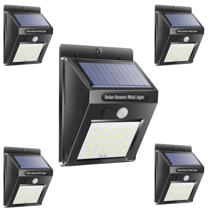 Set 5 x Lampa Solara Macvi® cu Senzor de Miscare, 30 LED-uri SMD, Rezistenta la Apa IP65, Moduri de Iluminare Continua, Economic si Senzor